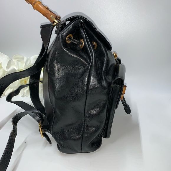 Gucci Black Leather Backpack with Bamboo Accents - Picture 5 of 15